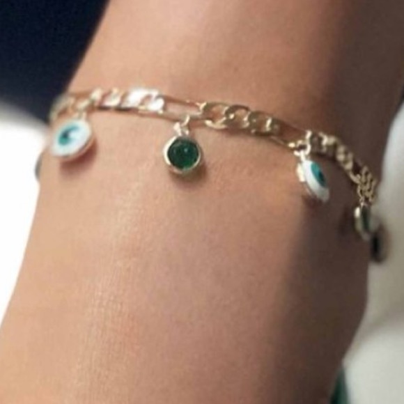 18K Yellow Gold Plated Evil Eye Tassel Anklet - Picture 2 of 2